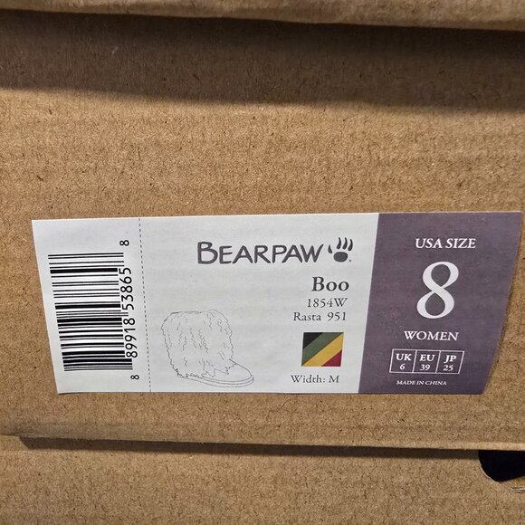 NEW BEARPAW Boo Real Lamb Fur Lined Boots "Rasta" Black / Multi Womens Size 8 - Picture 10 of 13